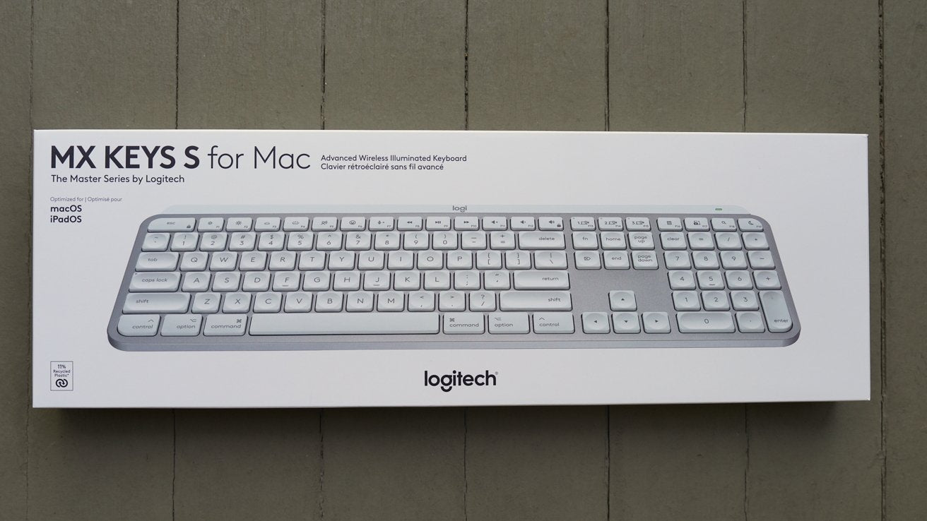 Packaging box of Logitech MX Keys S Bluetooth Illuminated Keyboard for Mac.